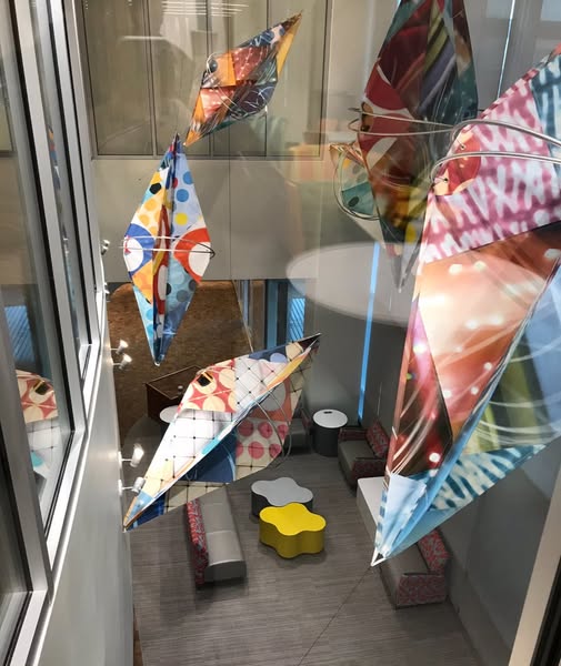 Kites hanging at Stony Brook Children's Hospital