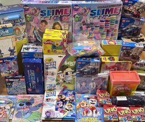Slime, PlayDoh, Lego, Uno cards and activity books for the kids at Stony Brook Children's Hospital