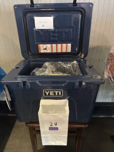 Yeti cooler raffle basket at The Lion's Den fundraiser