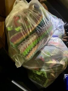 Blanket donations bagged and ready for shipment to hospitals