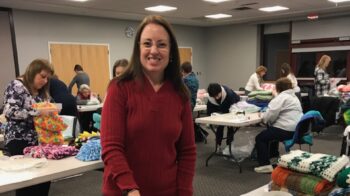 Jean Zakshevsky (JZ) at a WeCare Blankets wrapping party in 2018
